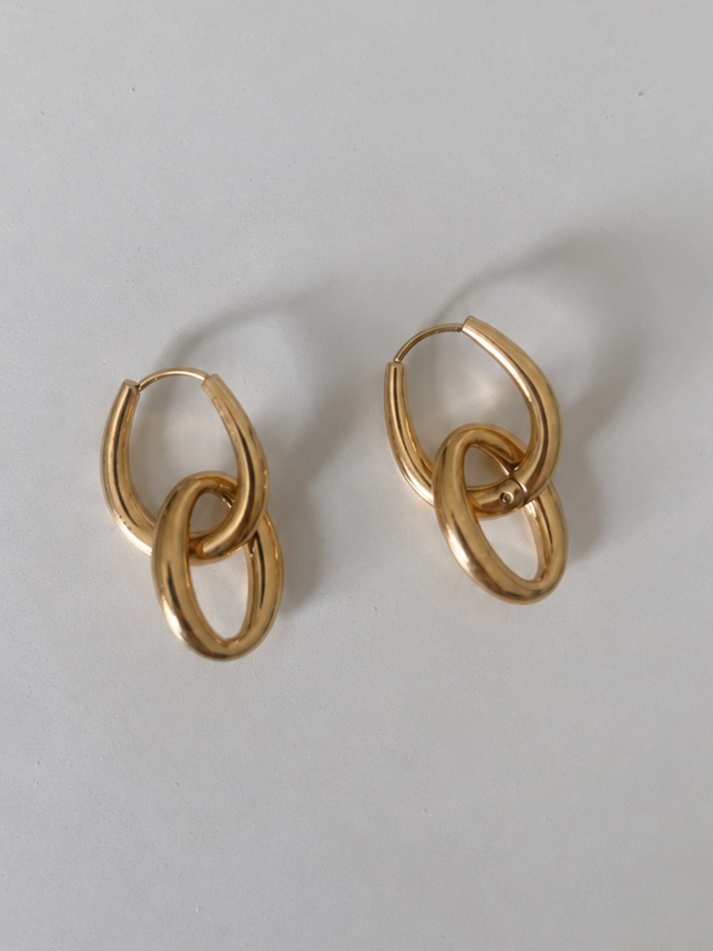 18K Gold PVD Double Hoop Dangle Huggie Earrings